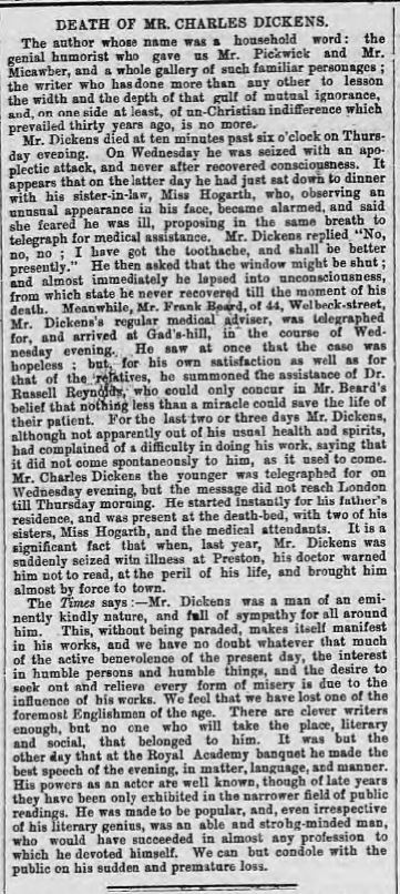 The British Newspaper Archive Blog The Death of Charles Dickens – 9 ...