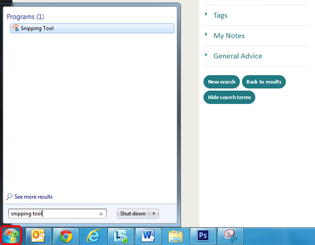 Search your computer for the snipping tool