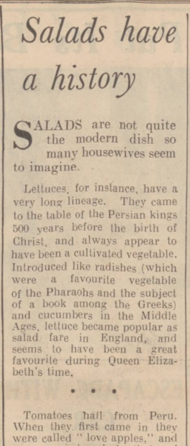 The British Newspaper Archive Blog Cookery Corner - Salads | The ...