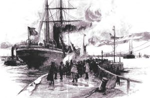Emigrant leaving the harbour. The Graphic. October 1891