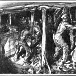 Derbyshire Miners Coal-getting at the Bolsover Face. Drawn by D Macpherson