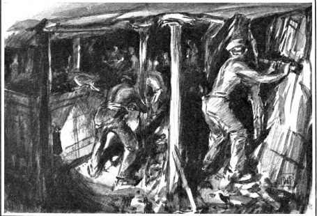 Derbyshire Miners Coal-getting at the Bolsover Face. Drawn by D Macpherson